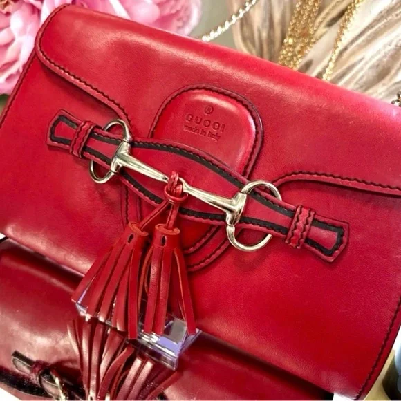 Gucci Red Leather Crossbody with Tassel and Silver Hardware Horsebit - Picture 1 of 5